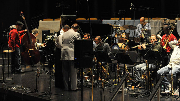 The JLCO with Wynton Marsalis in rehearsal with Chick Corea for their upcoming recording session