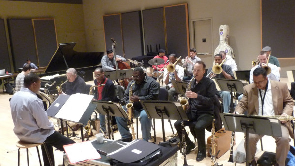 The JLCO with Wynton Marsalis rehearsing the “Swing Symphony” in New York