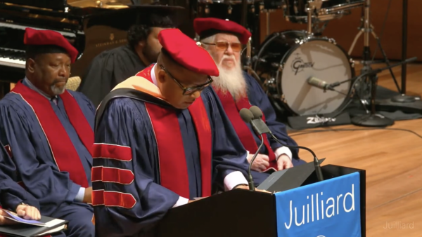 Wynton Marsalis presenting Honorary Doctorate of Music to Hermeto Pascoal at Juilliard School